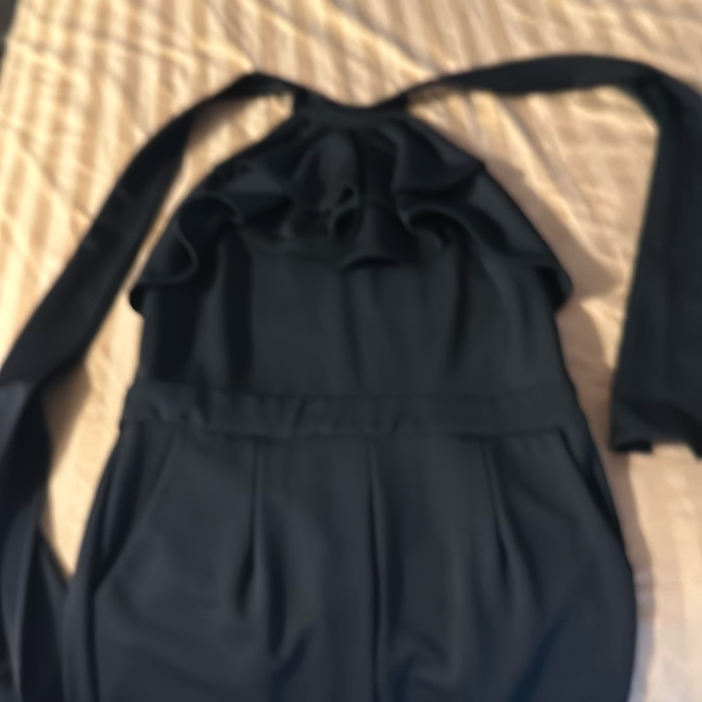 Black ruffled halter jumpsuit